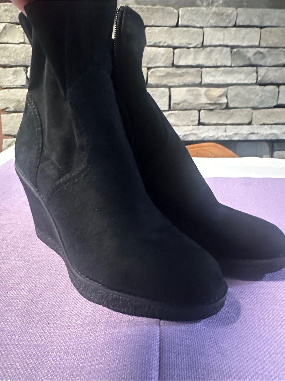 Zodiac Black Suede Wedge Ankle Boots